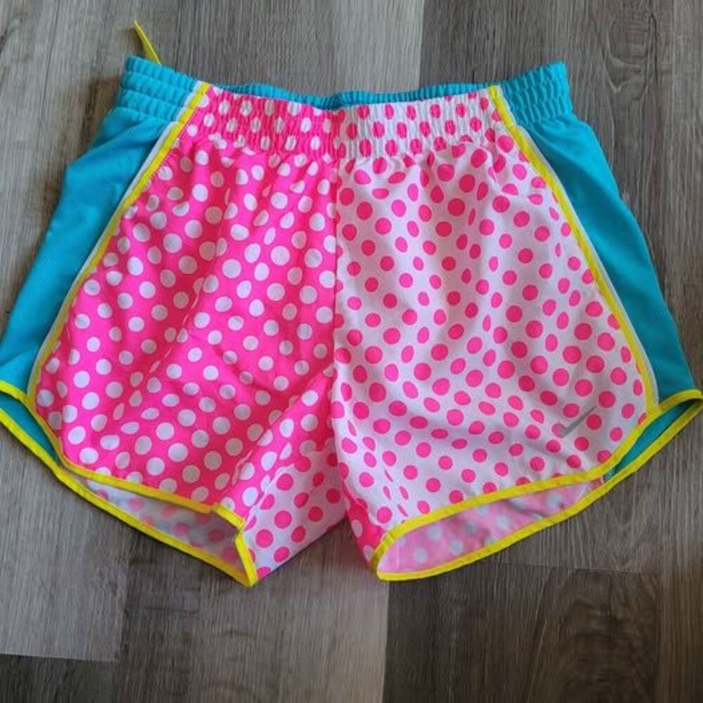 Nike Dri-Fit Pink & Blue Polka Dot Athletic Shorts Womens sz S